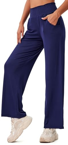 In One Clothing Palazoo - Pantaloni da donna per esterni e lounge, con vita alta particolarmente elastica e gambe larghe alla moda, con tasche laterali, Blu scuro, XXXXL