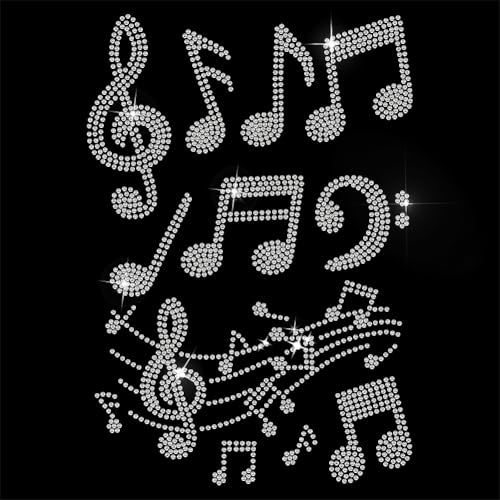 MAYJOYDIY Strass Aufbügler Mit Musiknote Hotfix Transferaufkleber Weiß Musik Strass Kristalle Zum Aufbügeln Auf T Shirt Wärmeübertragung Bling Patch Strass Aufkleber Für Jacken Taschen Jeans Basteln