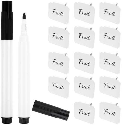 14 Stück Etikettenhalter Kunststoff Für KöRbe Mit 2 Stück Markierungsstiften, PVC Korbetiketten Clip Etiketten Zum Anklemmen,Abnehmbare Label Halter Für Lagerung KöRbe (Weiß)