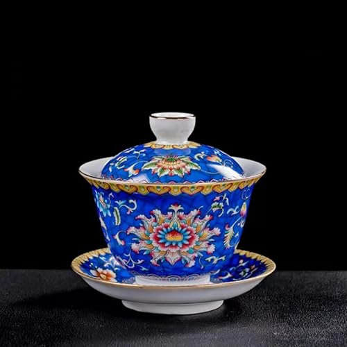 kaixiaochai Tetera Gaiwan Juego de té Gaiwan con Bandeja Juego de té Gaiwan Trave Tetera Gaiwan Taza de té de cerámica de Porcelana (Gema esmaltada Azul - Sopera)