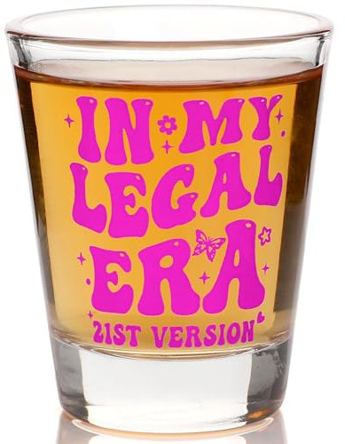 Fenyor7i 21st Birthday Gifts for Her Him- 'In My Legal Era (21st version)' Shot Glass - Cool 21 Birthday Gift for Her or Him -21st Birthday Shot Glass (Hot Pink-1.75oz)