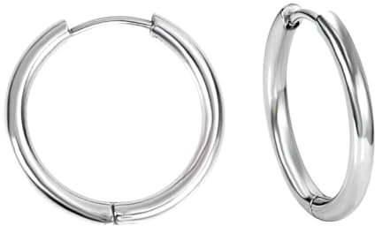 DVRK® 2 Pendientes Aro Hombre Plata con Base de Acero Inoxidable 316L - Pendientes Hombre Aro 15 mm Resistentes al Agua y al Sudor- Aretes - Unisex - Mujer