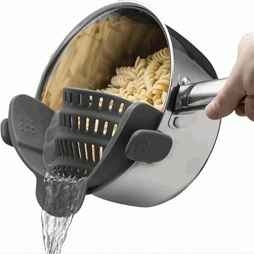 CHEFZOCO Colador plegable para olla, Escurridor de pasta, Escurridor de Verdura, escurridor Plegable para Ollas, Colador Ajustable Ollas, Libre de BPA, Silicona, Apto para lavavajilla (Gris)
