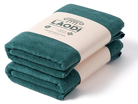 LAODI Premium Duschtuch Set 2er 70x140 cm aus 100% Baumwolle – 570 g/m², saugfähig & weich – Made in Portugal, Antikes Grün