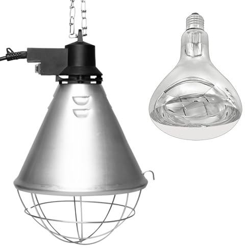 NCC-Licht Aufzuchtleuchte mit Schutzkorb und IR-Lampe BR125 250W Klar | Infrarot-Wärmelampe mit Schutzkorb und 5m Kabel mit Sparschalter, Ideal zur Aufzucht von Hühner, Ferkel und andere Tiere