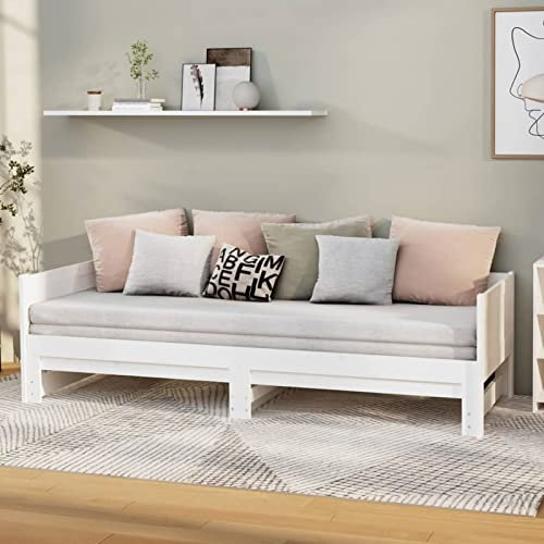 Sufrk Ausziehbares Tagesbett Weiß Massivholz Kiefer Tagesbett Ausziehbar Sofabett Schrankbett Tagesbett Ausziehbares Bett 2X(80x200) cm