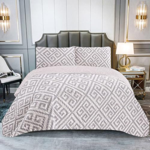 GREATOYAR Colcha Ligera Bicolor Reversible, Polyester Fina Suave 180x260cm, Funda de Cojín 50x70cm, Estilo Griega Lila