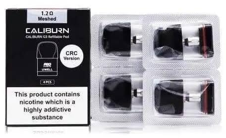 Uwell Caliburn G3 Pod 2ml 4pcs - 0.4ohm 0.6ohm 0.9ohm 1.2ohm Meshed - Cartucho depósito Remplazo MTL Vaping Top Filling Vape Atomizer - Sin Nicotina Sin Tabaco (1,2 Ohms)