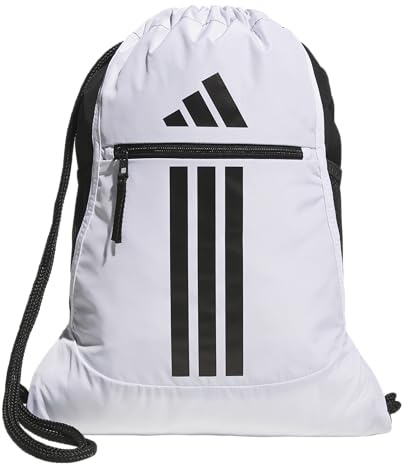 adidas Alliance Sackpack, Rucksack mit Kordelzug, leichter kleiner Turnbeutel für Damen und Herren, Weiß/Schwarz, Einheitsgröße