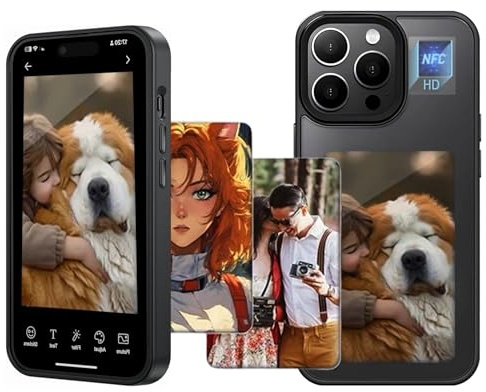 Guidre Upgraded 4 Colors e Ink Screen Smart Phone Case,Smart Ink Phone Case for iPhone, Supports NFC Transfer DIY Personalized Image/Picture/Photo/Text Display fit for iPhone 15 black (for iPhone 15)