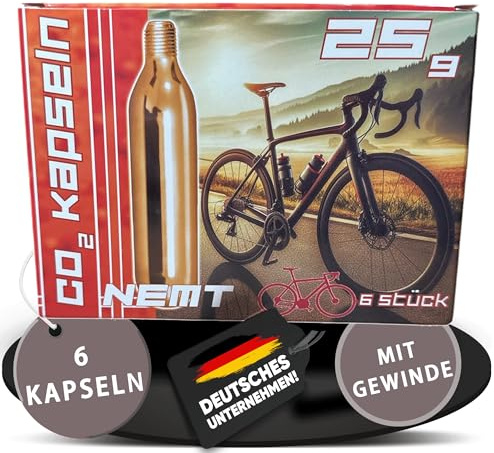 NEMT 25g CO2 Kartuschen MIT Gewinde für Rennrad & MTB – 6 Stück
