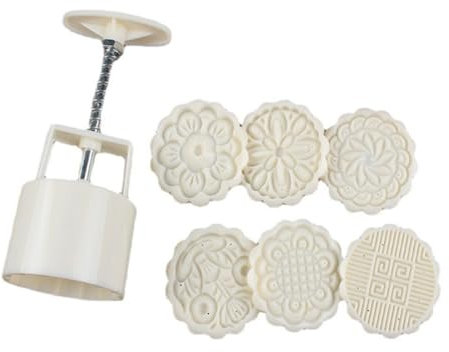 Peosaard Moon Cake Mould Flower Shape Hand Pressure Cookie Cutter Cake Maker Baking Tool with 6 Stamps 7PCS, moon cake mould