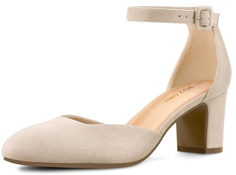 PIZZ ANNU Womens Court Shoes Block Heel Closed Toe Elegant Wedding Pumps for Bride Ankle Strap Ladies Mary Jane Sandals Ivory Size