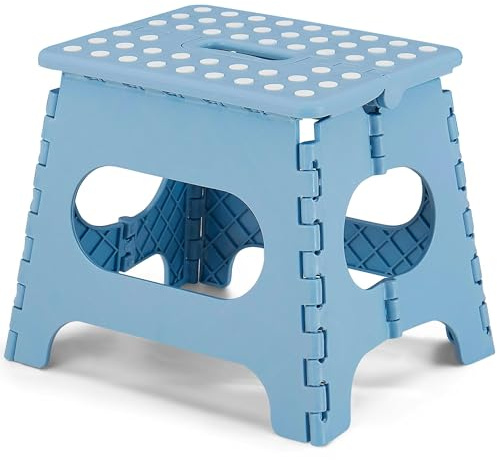 VECELO Marchepied Pliable, 28cm Tabouret Pliant Antidérapant avec Poignée pour Enfants et Adultes, Léger et Portable pour la Cuisine, Salle de Bain, Camping, Bleu