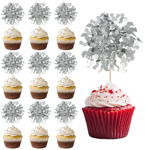 PATIKIL Firework Cupcake Toppers, 50 Pcs Sparkle Tassel Cupcake Picks Birthday Party Graduation Wedding Foil Decor Cocktail Food Fruit Toothpicks Christmas, Silver