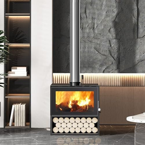Estufa de Chimenea Independiente, Estufa de Leña con Cristal Vitrocerámico, Calentador para Interiores, Vista de Vidrio Chimenea para Sala (49x30x50cm)