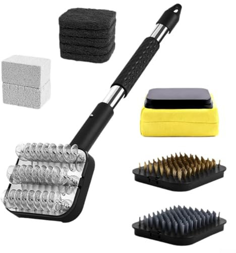 Leicht zu pflegendes Grillreiniger-Set mit austauschbaren Kopfoptionen (B-Set)
