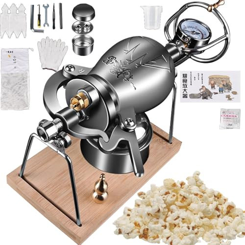 KYZTMHC Olla a presión para Palomitas de maíz, máquina para Hacer Palomitas de maíz, cañón Chino para Palomitas de maíz, con manómetro de precisión y Base, para Fiestas en casa(328ml)