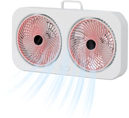 Generico Ventilatore da Tavolo | Raffreddatore ad Aria con Doppia Testa,Ventilatore USB Silenzioso Ricaricabile e Appendibile per Camera Da Letto, Ufficio, Palestra, Asilo e