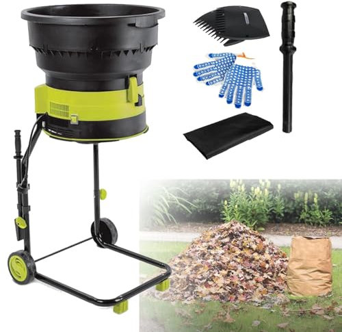 Elektrischer Gartenhäcksler 2500 W, leiser kabelgebundener Zerkleinerungshäcksler, Häcksler und Zerkleinerer mit Transportrad, Laubbesen, Aufbewahrungstasche, für Gartenlaub, Kompost,10m-Power-Cord