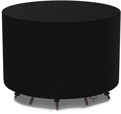 WELL HOME MOBILIARIO & DECORACIÓN Housse pour Table Ronde Ø160 x H80 cm imperméable en Polyester 600D Noir avec Protection UV