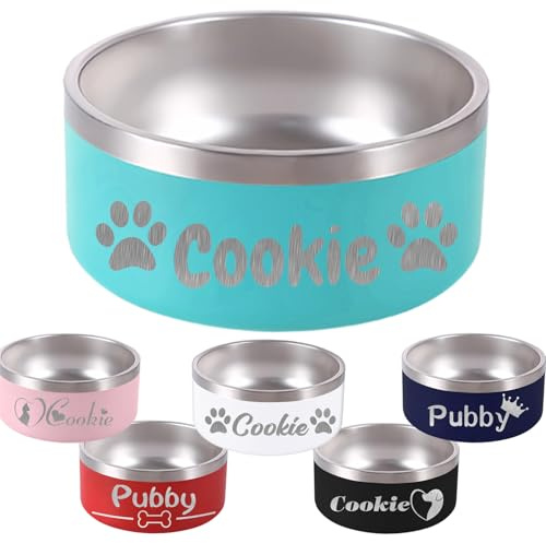 Personalised Dog Cat Water and Food Bowl Customised Stainless Steel Bowls Engraved Pet Name Bowl for Small Big Pet Dog Cat for Gift 18OZ-64OZ