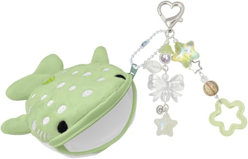 Nalefow Cute Keychain Whale Shark Coin Purse Keychain Cute Plush Zipper Change Pouch, Kawaii Handmade Wallet for Women (Green)