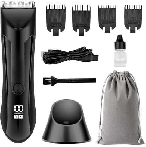 Tondeuse Intime, Votre allié idéal pour un rasage intime impeccable, Homme 4-en-1 Étanche IPX7, Peigne Réglable, LED écran, Wet & Dry, pour Aisselles, Aines, Jambes (Noir)