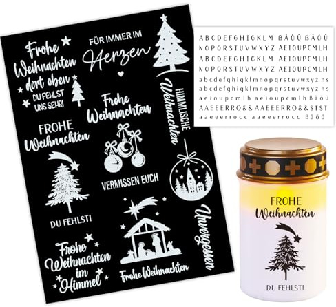 BOFUNX 2pcs Rub On Stickers für Grabkerzen Weihnachten Grabkerzen Kerzentattoos Buchstaben Kerzen Sticker für Grabkerzen Basteln