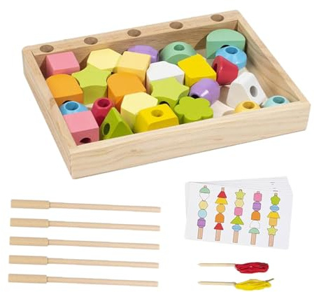 Jiuvaso Giocattoli di perline di legno in sequenza, giocattoli da infilare, gioco interattivo, regalo di compleanno, giocattolo educativo precoce per bambini,