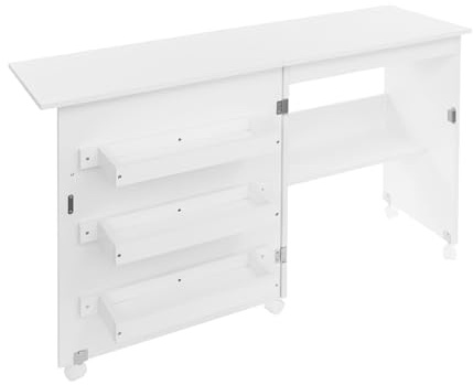 YISSALE Mesa plegable para máquina de coser, 119 x 40,6 x 80 cm, mesa de costura plegable con ruedas, armario para máquina de coser para dormitorio, estudio