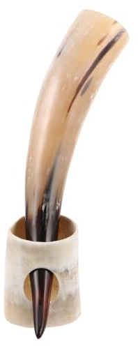 ZUNOXAZ Taza de Cuerno de Buey para Beber Estilo Nórdico con Capacidad de 380 Ml, Diseño Rústico y Soporte Resistente Adecuado para Bar y Fiesta