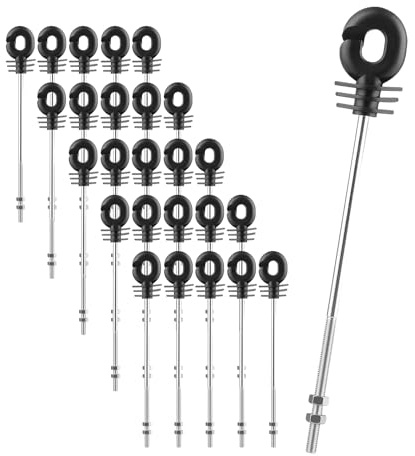 FENSMILE 25 Stück Weidezaun Isolatoren 255mm, Ringisolator M6 mit Muttern | Abstandisolator für Holzpfähle · Seil & Draht geeignet · Metrisches Gewinde · Elektrozaun Zubehör
