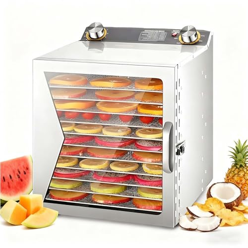 SIEEOUR Lyophilisateur Commercial Et Déshydrateur Alimentaire Avec Minuterie Et Contrôle Température, 400w/800w, Plateaux Acier Inoxydable, Minuterie 0-12h, 30-90°C Pour Fruits, Légumes(12 layers)