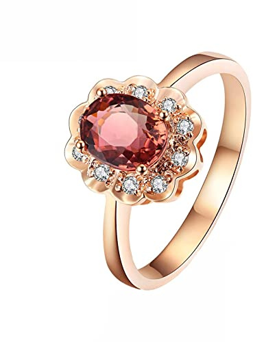 Tolldek Vero oro rosa 750 18 carati, anello di fidanzamento classico con taglio ovale da 1,27 carati di tormalina champagne, oro rosa 18 carati, anello di diamante senza allergie, Oro rosa 18 K