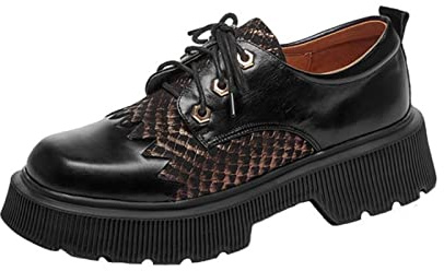 Damskor Vintage Dam Oxfords Chunky Platform Creepers Äkta läder Skor Dam Vårsnörning Komfortkontor