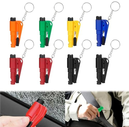 8 PCS Outils de Secours, Outil de Sauvetage Porte Clés Sécurité, 2 en 1 avec Brise Vitre Et Coupe Ceinture, pour Évacuation Rapide en Cas D’Accident, Immersion Ou Urgence dans la Voiture