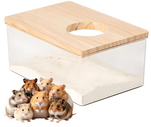 JIESHEPR Hamster Sand Bath, Hamster Sand Bathroom, Transparent Acrylic Panoramic Sands Bath, Small Animals Digging Sands Box for Syrian Hamsters, Mice Lemming Gerbils, Hamsters Accessories