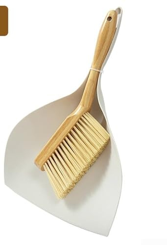 Mini balai et pelle à poussière avec manche en bois, brosse de bureau compacte pour nettoyer les espaces entre les canapés, les tables, les miettes, la litière pour animaux domestiques et les résidus