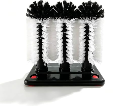 Glass Cleaning Brushes with 3 Brushe heads & Suction Base for Bar, Pub & Home Kitchen (Flat Straight Type)
