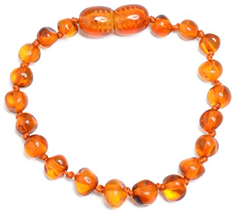 Cavigliera o braccialetto in ambra grezza, realizzata a mano con ambra baltica autentica al 100%, colore: cognac e Senza metallo, cod. VA7-UK