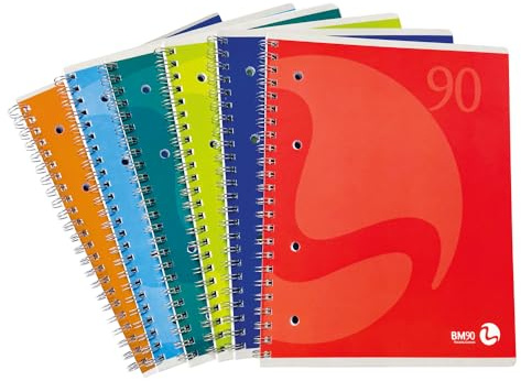 BM BeMore Spiralblock Color 0105337 – 60 Blatt – Spiralblock mit Löchern – Format A5 – Lineatur 5 mm kariert 5 mm – Papier 90 g/m² – 8 Farben sortiert – Packung mit 5 Stück