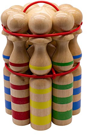 GICO Kegelspiel Kegel Set Bowling aus Holz groß für Kinder und Erwachsene - Massivholz 24 cm, gestreift - 3025