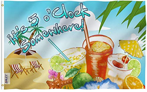 ANLEY Fly Breeze 3x5 Foot It's 5 o'Clock Somewhere Flag - Vivid Color and UV Fade Resistant - Canvas Header and Double Stitched - Sandy Beach Flags Polyester with Brass Grommets 3 X 5 Ft