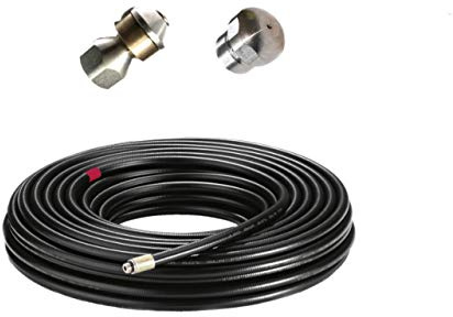 Kit de tuyau de nettoyage professionnel de 15 m avec buse de nettoyage de tuyaux VA en acier inoxydable et buse de nettoyage de tuyaux rotative pour Kärcher & Kränzle compatible