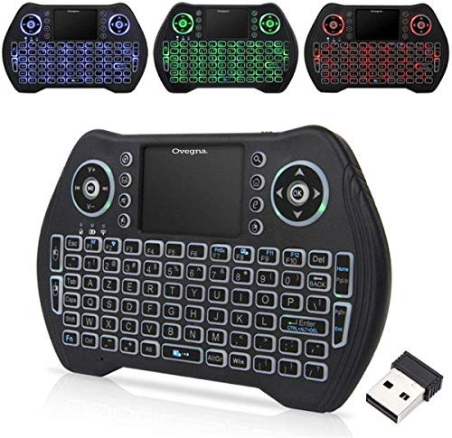 Ovegna MT10 : Mini Clavier sans Fil rétro-eclairé (AZERTY) sans Fil avec touchpad, pour Smart TV, Mini PC, HTPC, Console, Ordinateur, Raspberry 2/3, Android TV