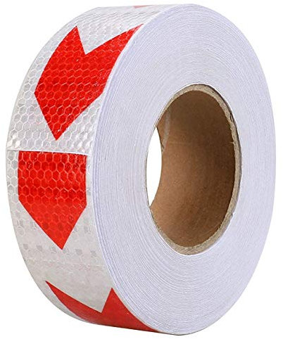Reemky Sicherheit Reflektierende Warnblinker Pfeil Band Reflektor Aufkleber Rot und Weiß Länge Optional 2 x 82ft(5CMx25M)