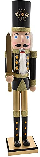BAKAJI Soldat Casse-Noisette de Noël en Bois Géant Hauteur 106 cm Robes Peintes Barbe et Cheveux en Peluche avec Mécanisme de Travail Décorations de Noël (Design 4)