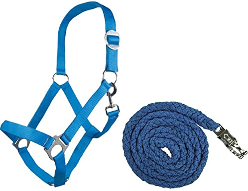 Generisch HKM Halfter-Set StarterHalfter + Führstrick mit Panikhaken verstellbar | versch. Farben (Kaltblut, Blau)