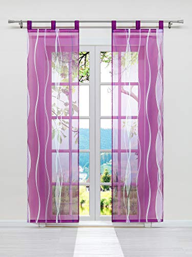 ESLIR 2er Set Flächenvorhänge Schiebegardinen Voile Gardinen mit Schlaufen Schiebevorhang Transparent Vorhang Wellen Muster Violett BxH 57x225cm 2 Stück
